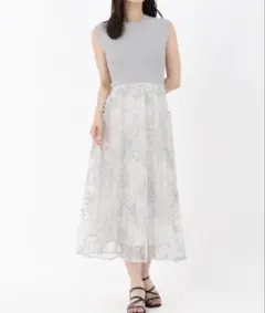 ノースリーブ グレー ロングワンピース