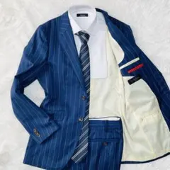 【美品】 タケオキクチ Lサイズ ストライプ セットアップ スーツ ネイビー