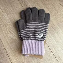 PEANUTS スヌーピー ニット手袋 グレー×パープル　キッズ