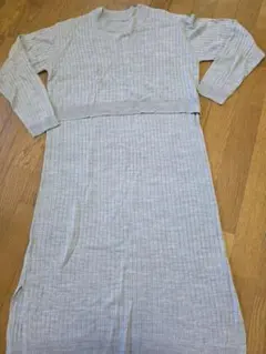 リブニット 授乳服 マタニティ ワンピース グレー