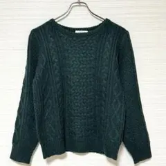 グローバルワーク ケーブルニット セーター クルーネック グリーン カジュアル