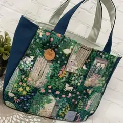 ハンドメイド　ラウンドトートバッグ　ユキエモン　シークレットガーデン　412