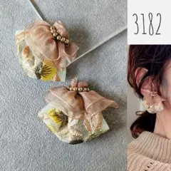 インド刺繍リボン ビーズ刺繍 ハンドメイド ピアス イヤリング フリル 3182