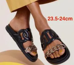 美品☆エルメス☆エクストラ☆37☆サンダル☆黒&シルバーのサムネイル