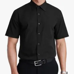 半袖ビジネスシャツ ブラック　薄手　メンズ　レディース　ワイシャツ