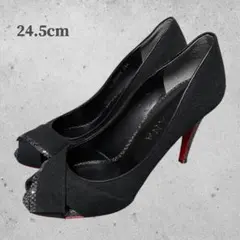 美品 DIANA パンプス パイソン×黒 24.5 ヒール10.5 レッドソール