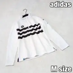 【adidas】ゴルフウェア ハーフジップ 長袖シャツ ハイネック ロゴ刺繍 M