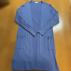 ロングカーディガン リブニット ブルー Mサイズ
