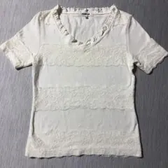 【ATELIER SAB】 半袖　Tシャツ　白　おしゃれレース　アトリエサブ　Mのサムネイル