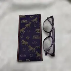 ハンドメイド　畳縁　午柄　メガネケース、ペンケース　紫に金