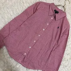 ［美品］RALPH LAUREN チェック柄 長袖シャツ レッド 160/84