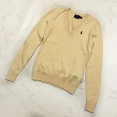 ポロラルフローレン　現行タグ　ウォッシャブルメリノウール　Vネック　S ベージュ