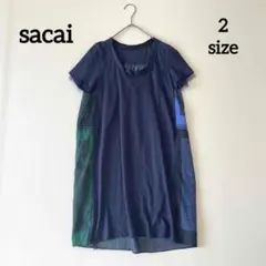 5661 【美品】サカイ　カットソーワンピース 異素材 バンダナ柄 リネンのサムネイル