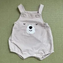 ベージュ クマ刺繍ロンパース