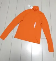【新品】GU ソフトリブ タートルネックT オレンジ M