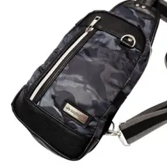 ALPHA INDUSTRIES 迷彩ボディバッグ レザー切替 ネイビー