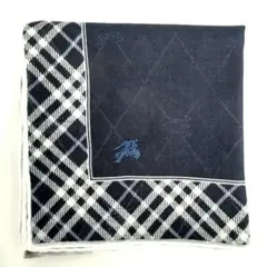 BURBERRY バーバリー ネイビー チェック柄 ハンカチ【色落ちあり】