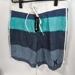 Hurley メンズ 海パン 水着 青系ストライプ Mサイズ 32インチ