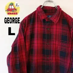 USA古着 GEORGE ネルシャツ　L ブラック　レッド　グラデーション