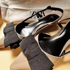 ZARA リボンスリングバックシューズ　ミュール