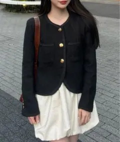 パイピング ツイード ライク 金ボタン ジャケット