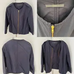 【美品】IENA イエナ コットン100% ノーカラー ジップブルゾン ネイビーのサムネイル