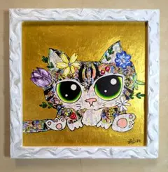 ハートいっぱい白猫さん】F3キャンバス 絵画 イラスト 猫絵 猫 白猫