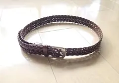 【難あり】ブラウンレザー編み込みベルト