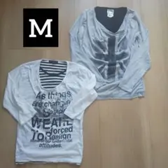 中古メンズMサイズゆるっと重ね着風レイヤードトップスロック系長袖七分袖2着セット