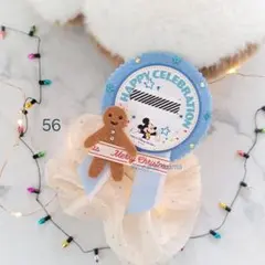 56》ディズニークリスマス　バースデーシール用バッジ　ジンジャーマン水色　誕生日