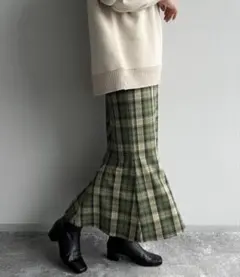 LOWRYS FARM グリーン系 チェック フレアスカート