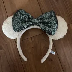 ディズニー　カチューシャ　ミニーちゃん　スパンコール　ホワイトグリーン