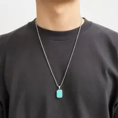 ステンレス 長方形 ペンダント ネックレス 男女兼用 シンプル ターコイズのサムネイル