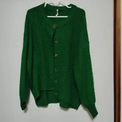 グリーン ケーブルニット カーディガン 大きいサイズ 4L