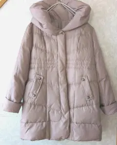 ベージュ フード付き ロングダウンジャケット大きめLLサイズ
