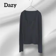 Dazy 長袖ニットセーター　リブ編み 長袖トップス ブラック　L