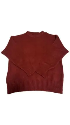 バーガンディ クルーネックニット 長袖