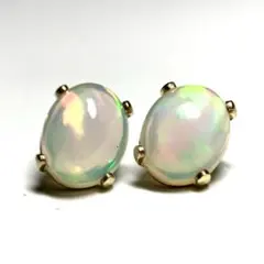 一点物 エチオピア産 オパール ピアス 8×10mm 14kgf 大粒 シンプル
