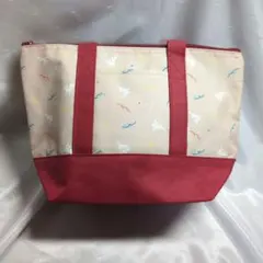 ベージュと赤のうさぎ模様トートバッグ