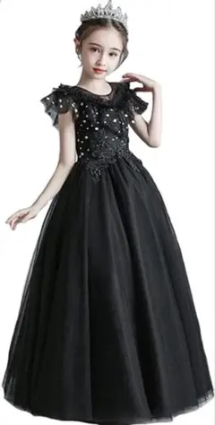 子供ドレスピアノフォーマル ロングドレスエレガント150cmブラック