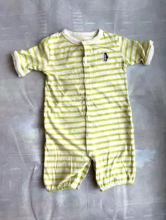 ロンパース・カバーオール 黄緑と白のストライプ　60