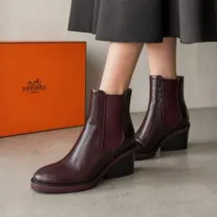 HERMES エルメス ネス チェルシーブーツ 37 ボルドー サイドゴア 箱付のサムネイル