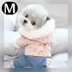 新品 M モコモコ さくらんぼ カバーオール （ピンク） 犬服 ロンパース