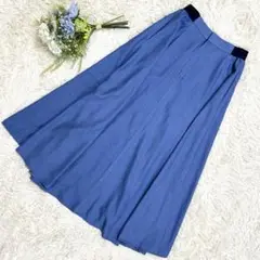 【美品】イネド ブルー ロングフレアスカート ウエストゴム Sサイズ 着回し