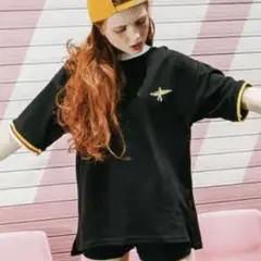 WV PROJECT Tシャツ 刺繍 ワンポイント リンガー ブラック 配色