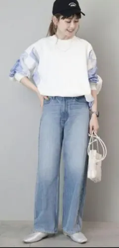 AMERICAN HOLIC ワッフル異素材プルオーバー　サックス