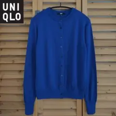 UNIQLO/ユニクロ メリノクルーネックカーディガン M ブルー 毛100％