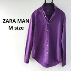 【美品】ZARAMAN スリムフィットシャツ パープル ストライプ