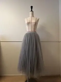 【14日まで最終価格】ボリュームありグレー チュール フレアロングスカート