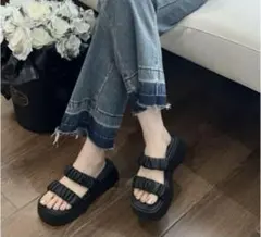 厚底サンダル ミュール スクエアトゥ ダブルベルト カジュアル シンプル24.5